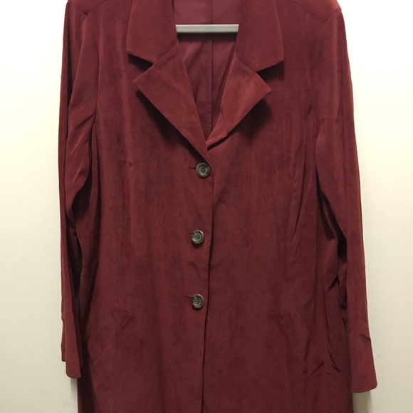 Plus Size/Tall TravelSmith Suede Velvet Red Coat - Picture 2 of 9